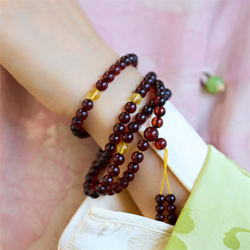 Fortune Jewel Natural 108 Mala Beads Amber Clear Anxiety Bracelet