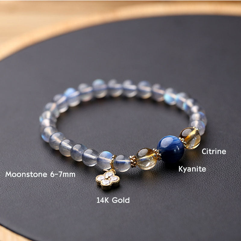 Fortune Jewel Natural Moonstone Flower Chram Healing Beads Bracelet