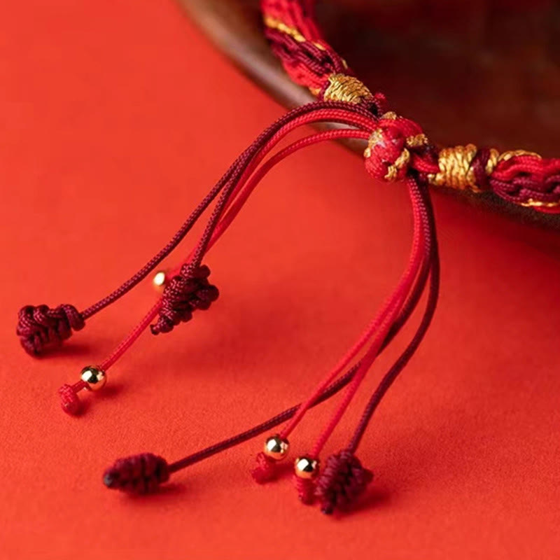 Fortune Jewel Five Directions Gods of Wealth Handmade Reincarnation Knot Protection String Braid Bracelet
