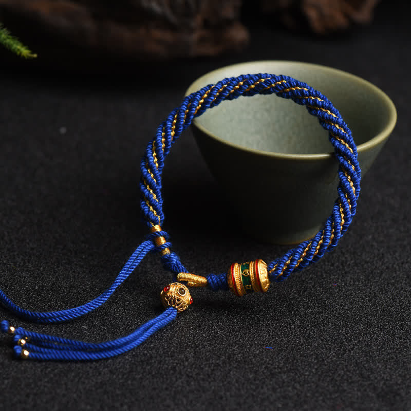 Fortune Jewel Tibetan Handmade Luck Prayer Wheel Bead Charm Weave Colorful String Bracelet