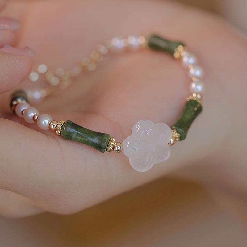 Fortune Jewel Peridot Bamboo Flower Agate Pearl Peace Bracelet