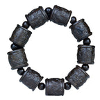 Fortune Jewel Ebony Wood Eighteen Arhats Lotus Dragon Engraved Balance Bracelet Fortune Jewel