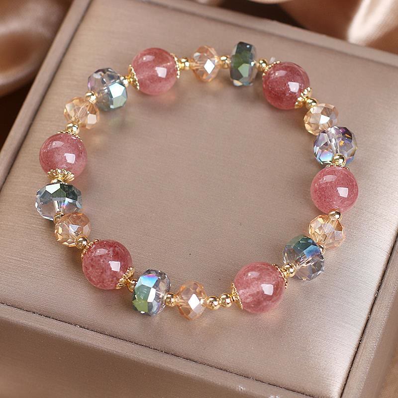 Fortune Jewel Natural Strawberry Quartz Colorful Crystal Positive Bracelet