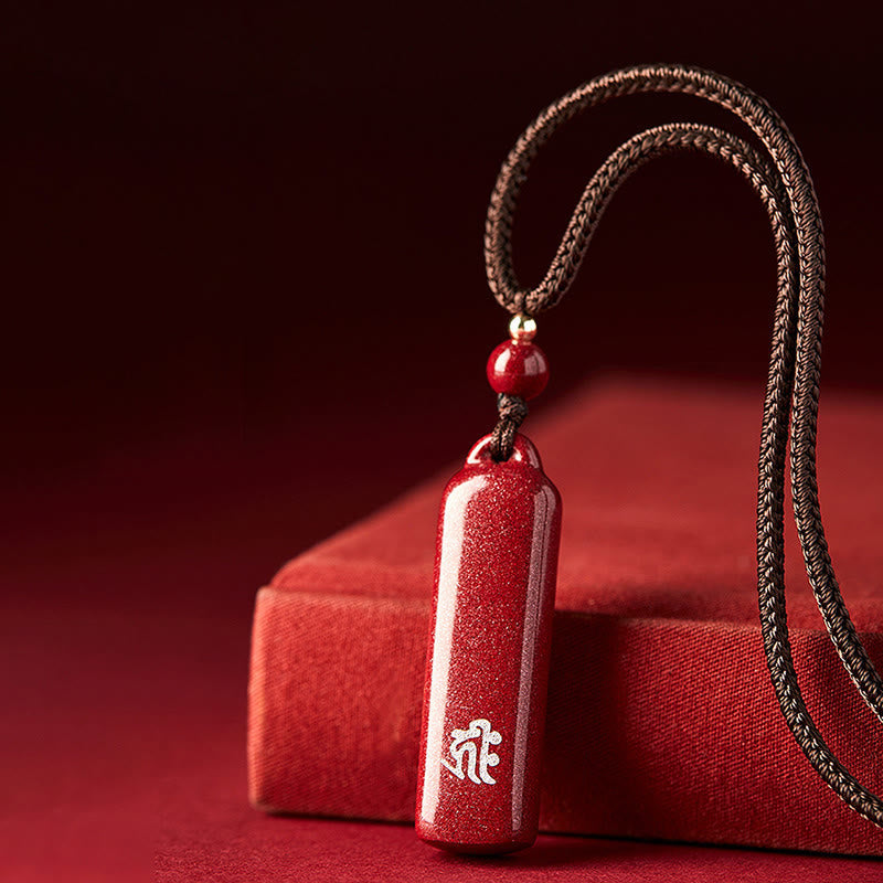 Fortune Jewel Chinese Zodiac Natal Buddha Cinnabar Amulet Protection String Necklace Pendant