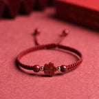 Fortune Jewel Four Leaf Clover Five-petal Flower Cinnabar Blessing Red String Bracelet