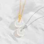 Fortune Jewel 925 Sterling Silver White Agate Fu Character Happiness Luck Necklace Pendant