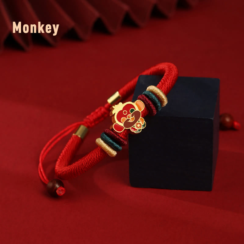 Fortune Jewel Handmade 925 Sterling Silver Year of the Dragon Cute Chinese Zodiac Luck Braided Red Bracelet
