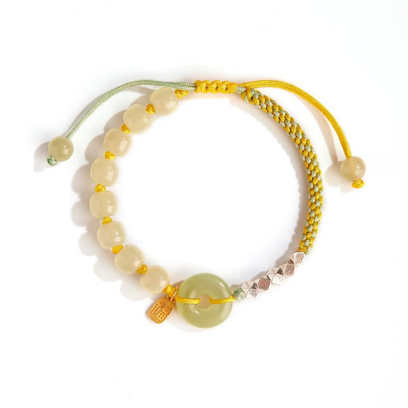 Fortune Jewel 925 Sterling Silver Hetian Jade Peace Buckle Beaded Luck Happiness Charm Bracelet