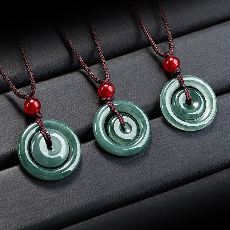 Fortune Jewel Green Jade Double Peace Buckle Abundance Necklace Pendant
