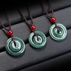Fortune Jewel Green Jade Double Peace Buckle Abundance Necklace Pendant