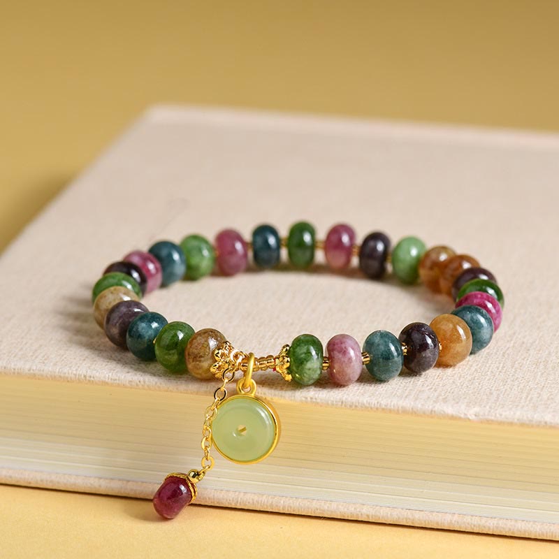 Fortune Jewel Colorful Tourmaline Cute Flower Rabbit Charm Love Bracelet