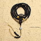 Fortune Jewel Tibetan 108 Mala Beads Black Onyx Three-eyed Dzi Beads Protection Bracelet