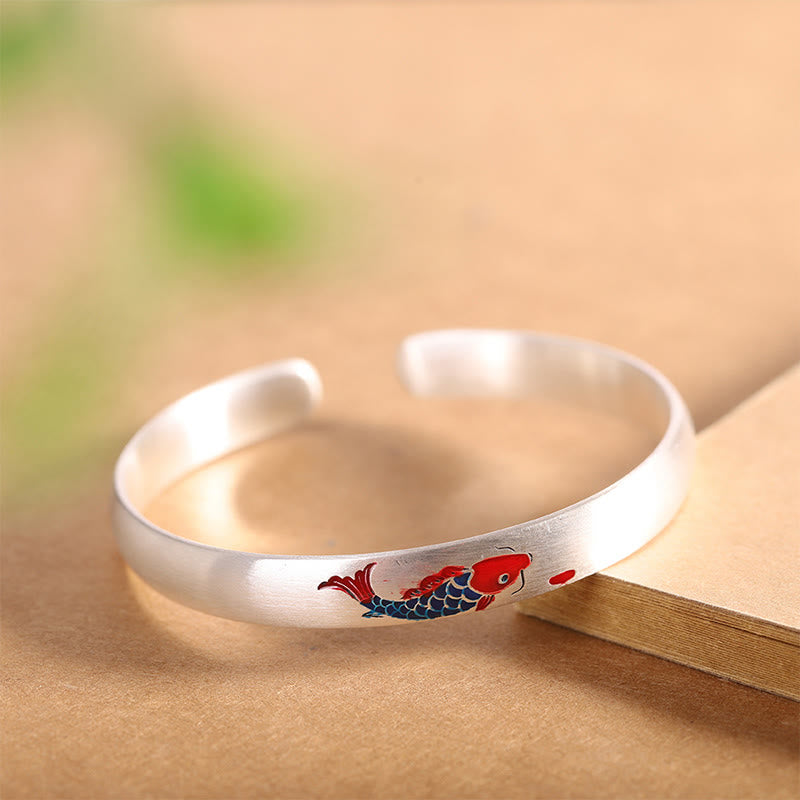 Fortune Jewel 999 Sterling Silver Koi Fish Luck Cuff Bracelet Bangle