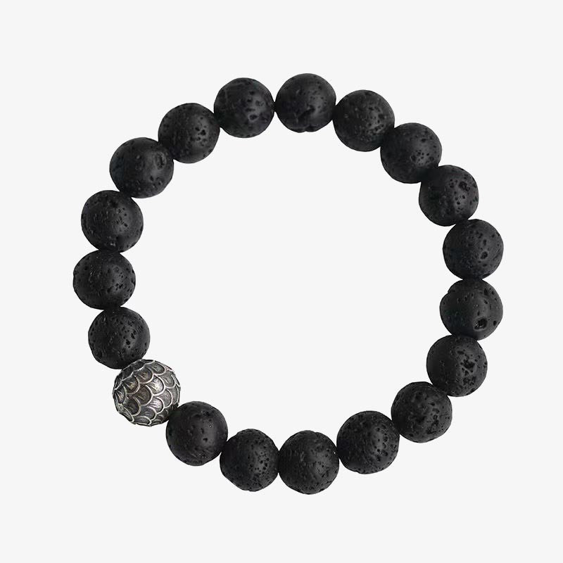 Fortune Jewel Lava Rock Fish Scales Bead Healing Bracelet