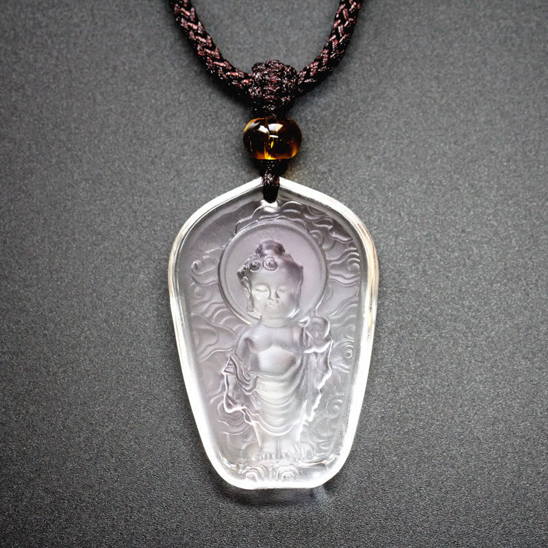 Fortune Jewel Tibetan Buddha Liuli Crystal Serenity Necklace Pendant Fortune Jewel