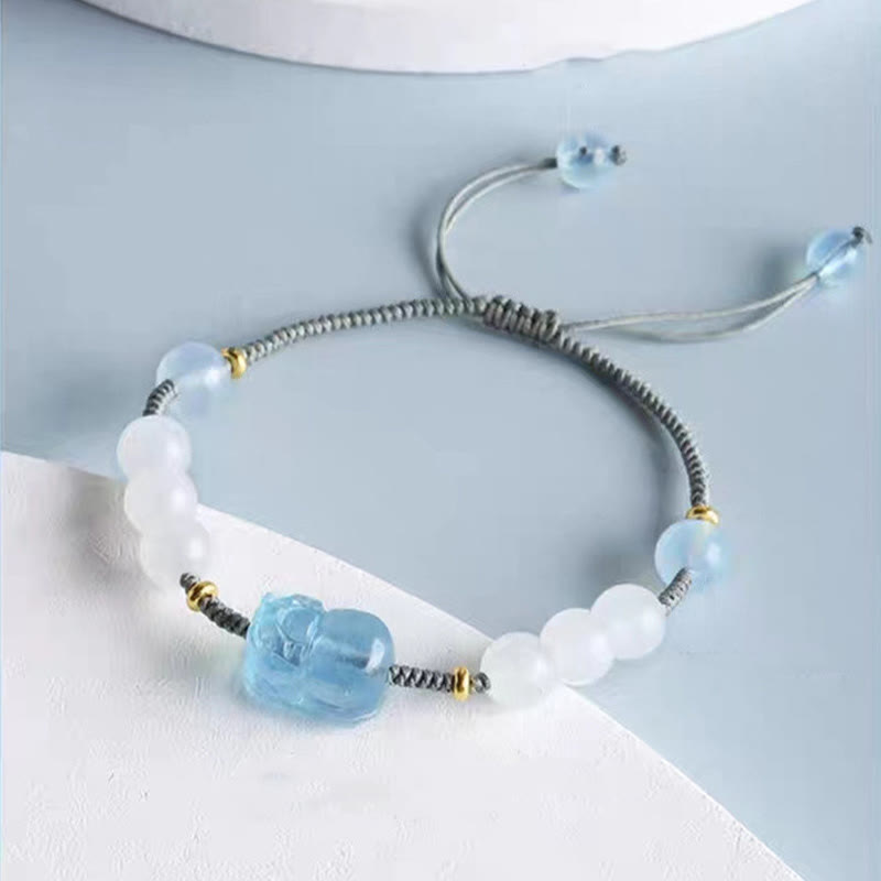 Fortune Jewel Natural Aquamarine PiXiu Hetian White Jade Healing Bracelet