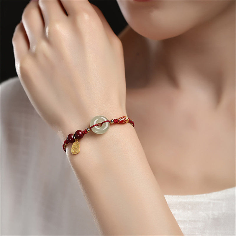 Fortune Jewel 925 Sterling Silver Koi Fish Hetian Jade Peace Buckle Luck Bracelet