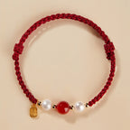 Fortune Jewel 925 Sterling Silver Good Fortune Fu Character Agate Pearl Red String Braid Bracelet