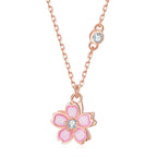 Fortune Jewel 925 Sterling Silver Cherry Blossom Flower Rotatable Protection Necklace Pendant