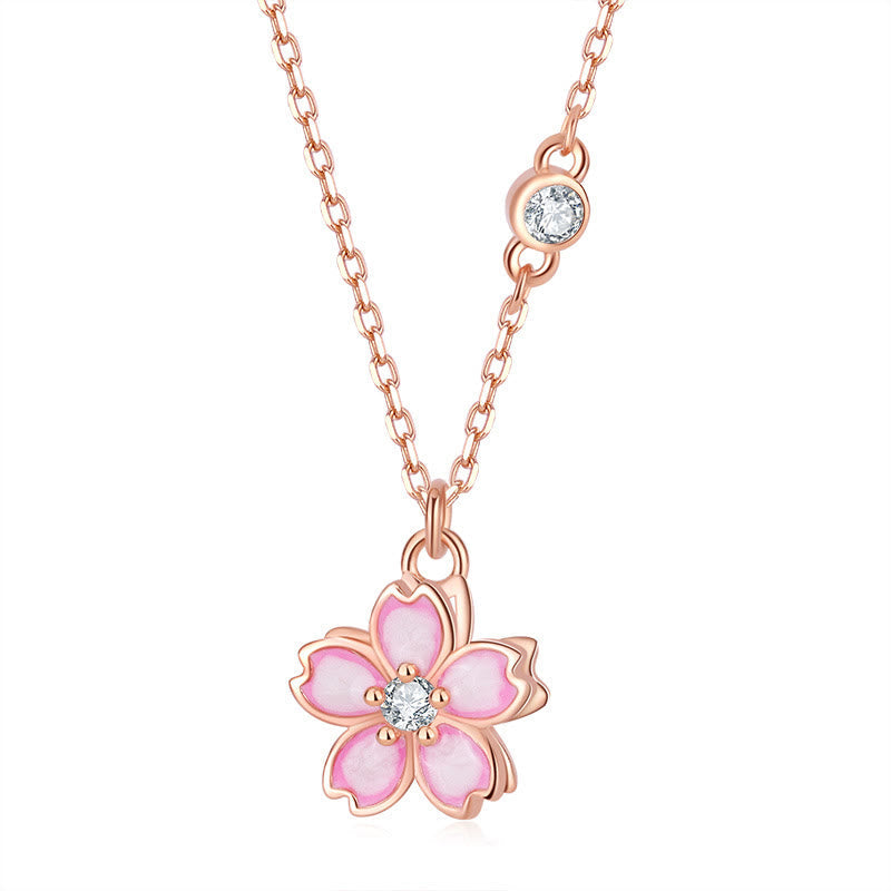 Fortune Jewel 925 Sterling Silver Cherry Blossom Flower Rotatable Protection Necklace Pendant