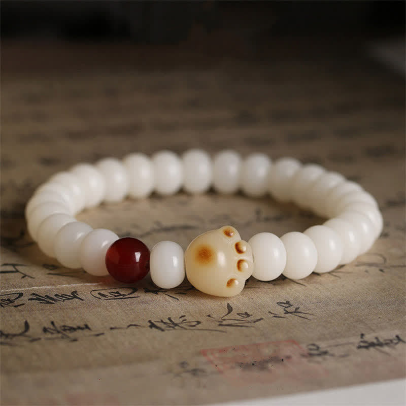 Fortune Jewel Natural Bodhi Seed Lovely Paw Lucky Cat Bracelet
