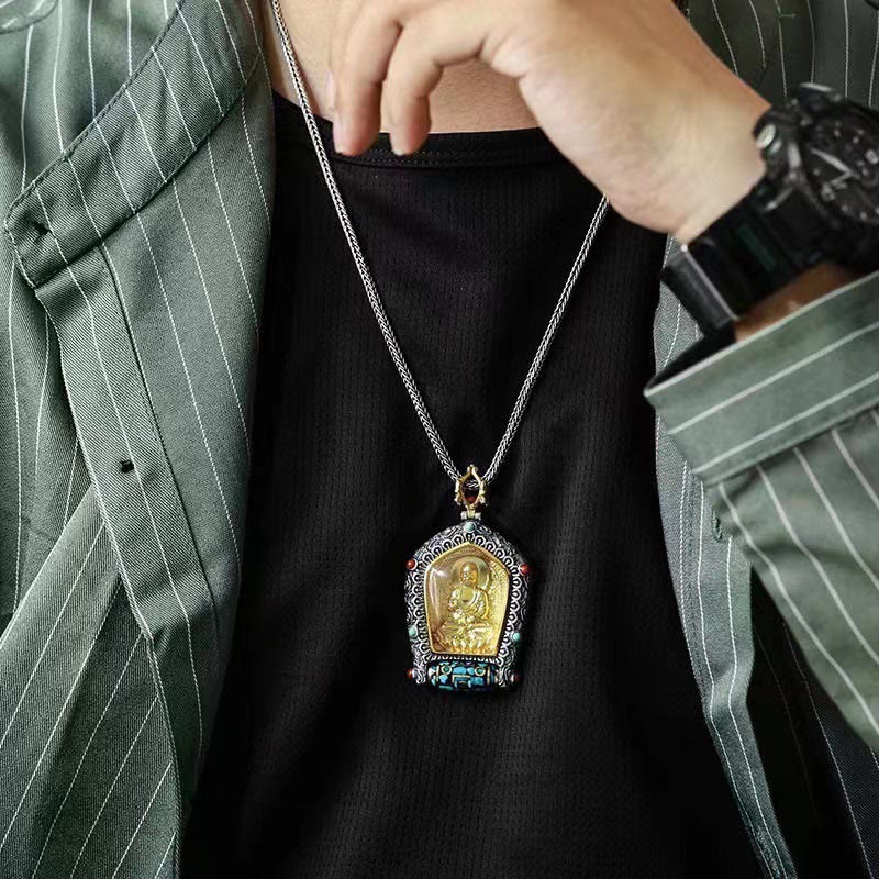 Fortune Jewel Tibet Chinese Zodiac Natal Buddha Thangka Prosperity Rotatable Dzi Bead Necklace Pendant Fortune Jewel