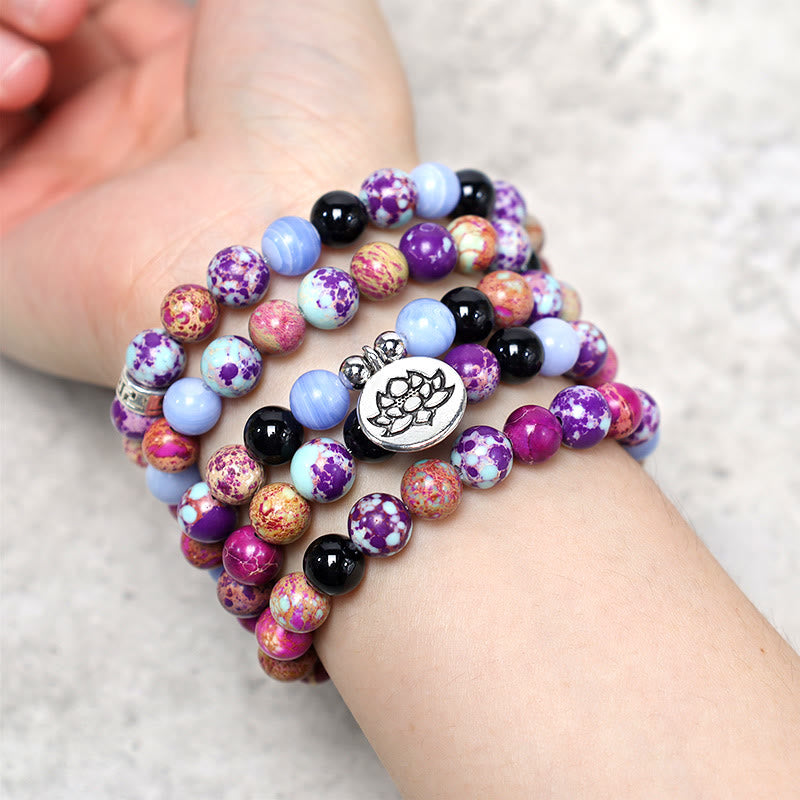 Fortune Jewel Natural Purple Miano Real Stone Lotus Mala