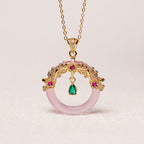 Fortune Jewel Green Chalcedony Peace Buckle Design Strength Necklace Pendant