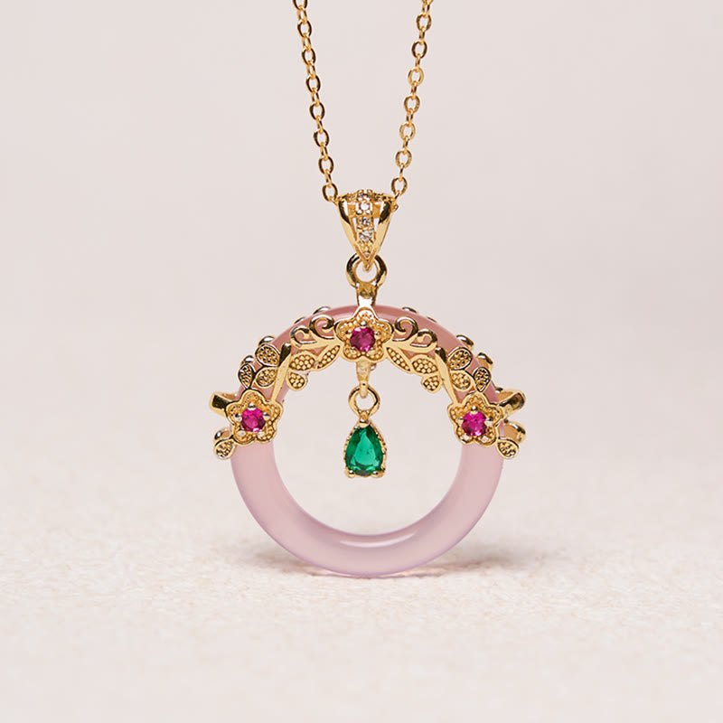 Fortune Jewel Green Chalcedony Peace Buckle Design Strength Necklace Pendant