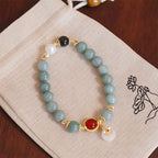 Fortune Jewel Natural Jade Red Agate Pearl Bow Tie Luck Bracelet