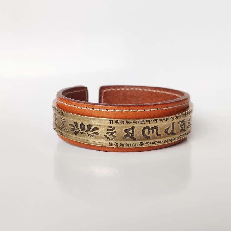Fortune Jewel 2Pcs Om Mani Padme Hum Dragon Phoenix Copper Leather Peace Cuff Bracelet Bangle