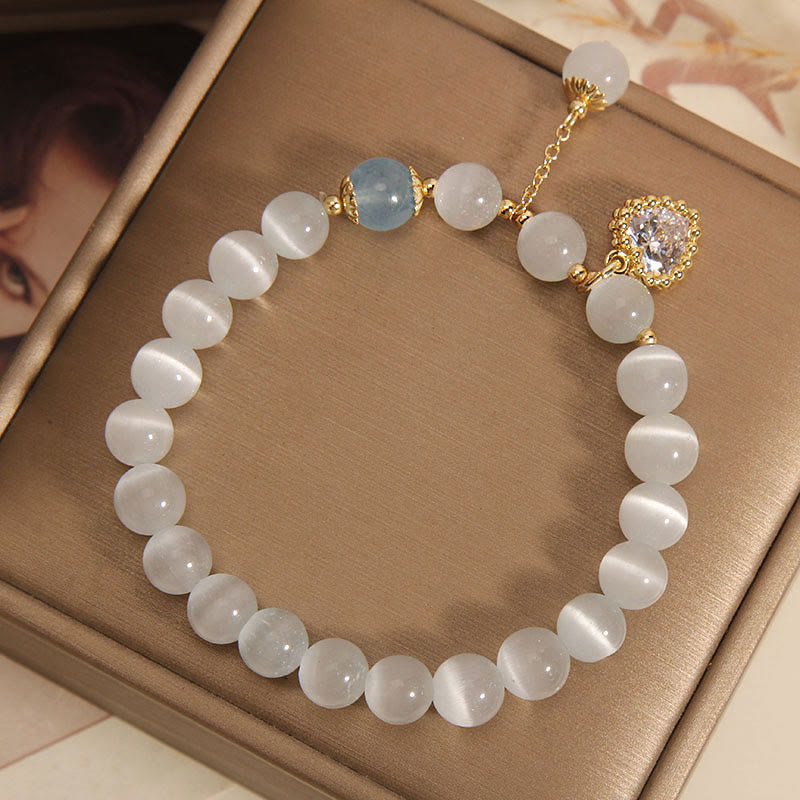 Fortune Jewel Cat's Eye Crystal Heart Zircon Charm Peace Love Bracelet