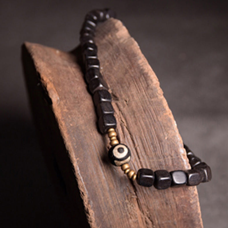 Fortune Jewel Ebony Wood Dzi Bead Copper Peace Couple Bracelet