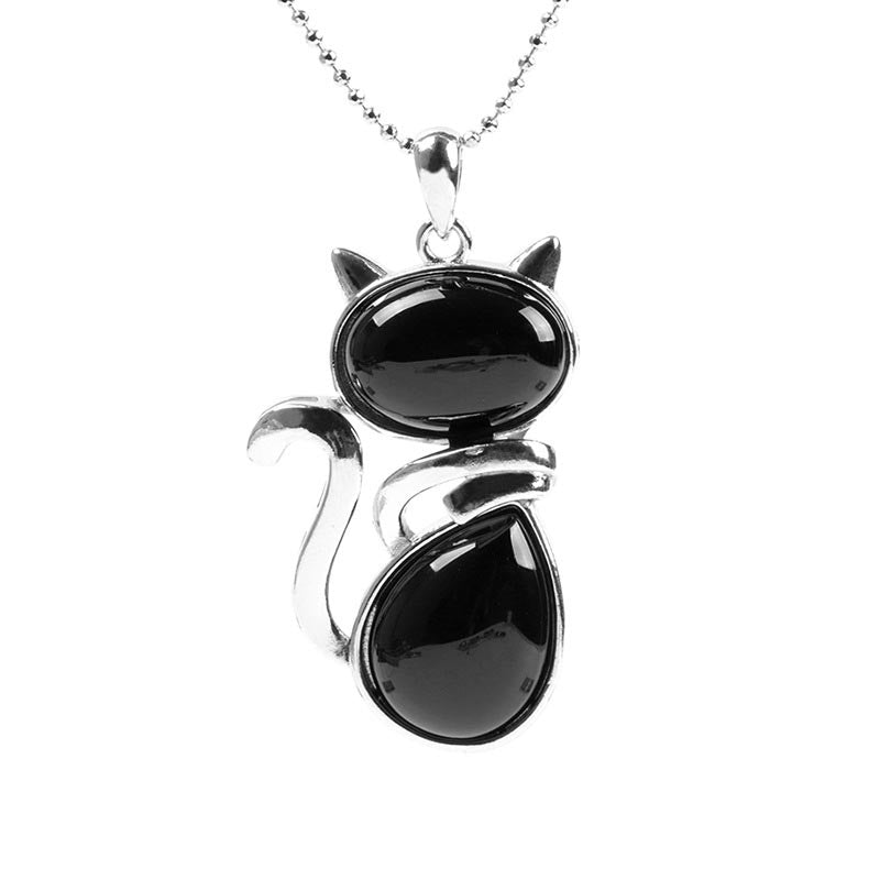 Fortune Jewel Cat Pattern Natural Crystal Protection Necklace Pendant