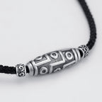 Fortune Jewel 999 Sterling Silver Nine-Eye Dzi Bead Pattern Protection Rope Necklace Pendant