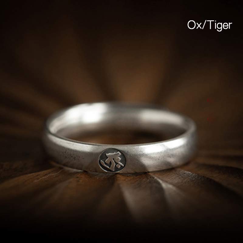 Fortune Jewel 925 Sterling Silver Chinese Zodiac Natal Buddha Blessing Couple Ring