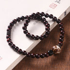 Fortune Jewel Small Leaf Red Sandalwood Lotus Bodhi Seed Carved Protection Double Wrap Bracelet