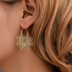 Fortune Jewel Tibetan Lotus Engraving Copper Blessing Drop Earrings