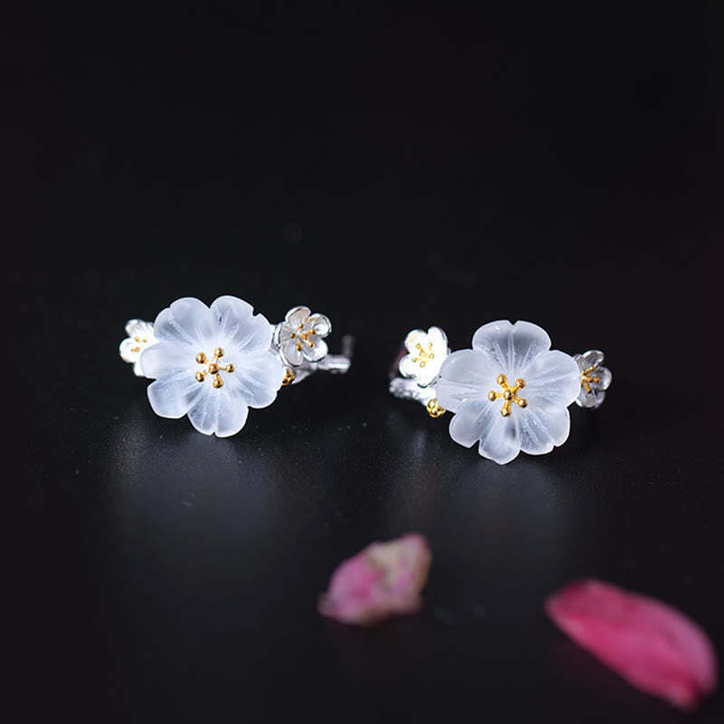 Fortune Jewel 925 Sterling Silver Plum Blossom Floral Blessing Earrings