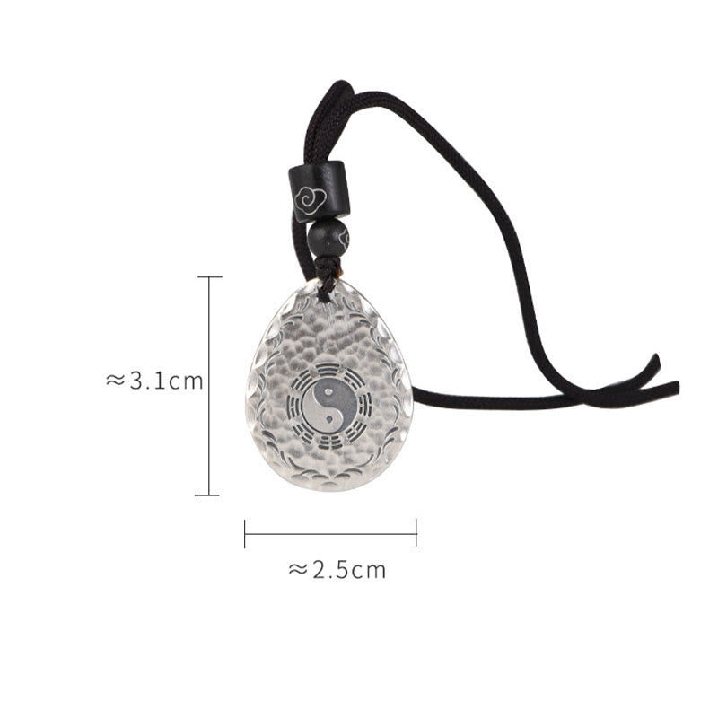 Fortune Jewel Vintage 999 Sterling Silver Yin Yang Bagua Water Drop Design Balance Harmony Necklace Pendant Fortune Jewel