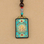 Fortune Jewel Tibet God Of Wealth Money Tree Golden Phoenix Thangka Ebony Peace Necklace Pendant