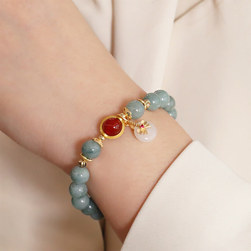 Fortune Jewel Natural Jade Red Agate Pearl Bow Tie Luck Bracelet