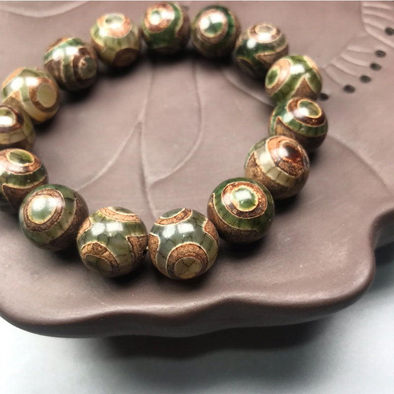 Fortune Jewel Three-eyed Dzi Bead Sardonyx Luck Bracelet