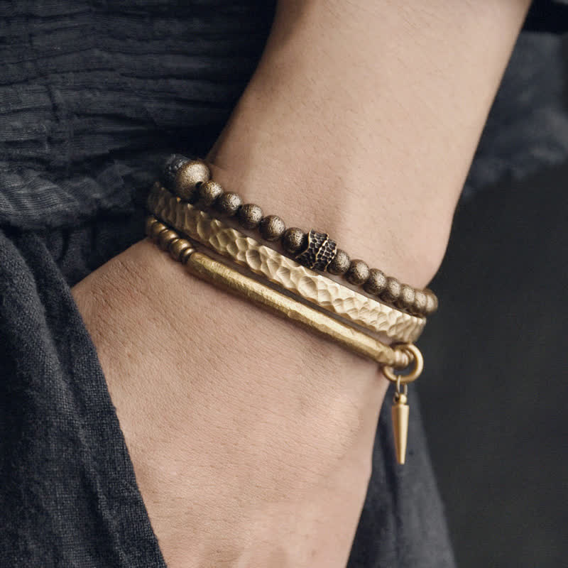 Fortune Jewel Lava Rock Stone Copper Balance Cuff Bracelet Bangle