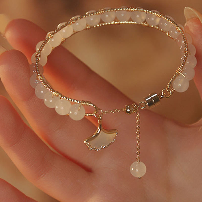 Fortune Jewel Ginkgo Leaf Jade Bead Luck Bracelet