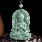Fortune Jewel Four-armed Avalokitesvara Natural Jade Amulet Blessing String Necklace Fortune Jewel