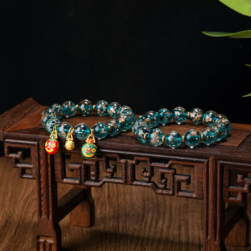 Fortune Jewel Gold Swallowing Beast Family Charm Luminous Fluorescent Liuli Glass Bead Success Bracelet