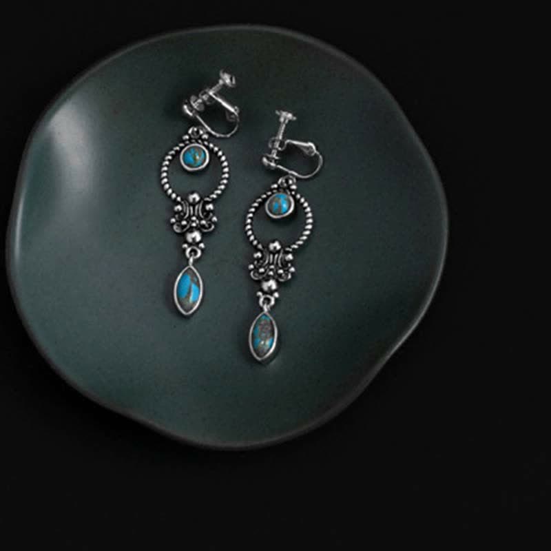 Fortune Jewel 925 Sterling Silver Vintage Turquoise Waterdrop Pattern Balance Drop Dangle Earrings
