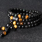 Fortune Jewel Natural Black Obsidian Rainbow Obsidian Gourd Blessing Bracelet Mala