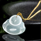 Fortune Jewel Laughing Buddha Natural Jade Abundance Titanium Steel Chain Necklace Pendant Fortune Jewel